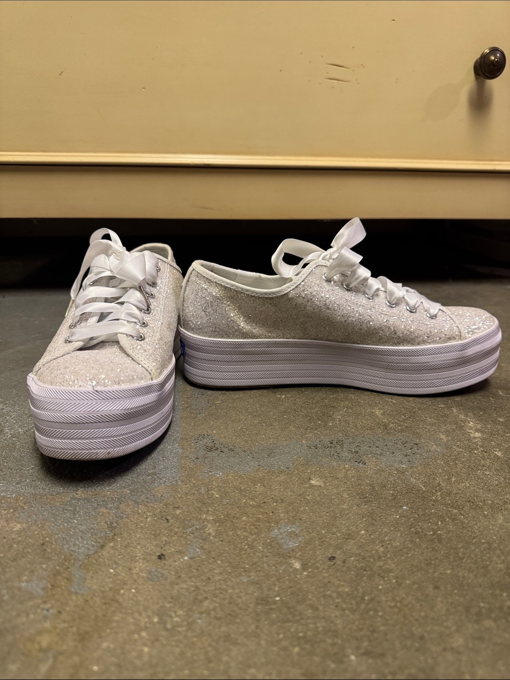 kate spade x Keds Glitter Ribbon Sneakers in White